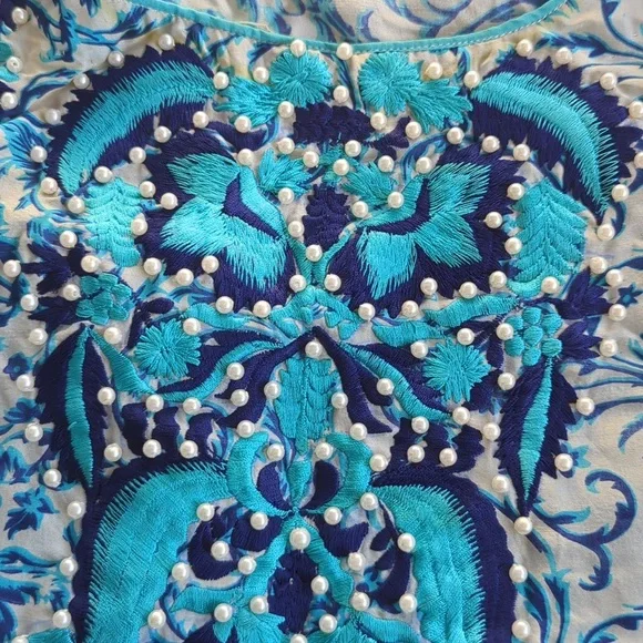 Elegant Blue Patterned Dress - Picture 10 of 10